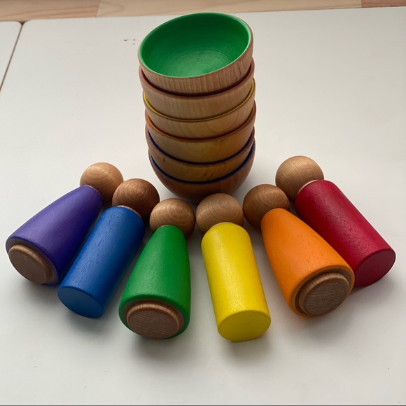 Toddler Rainbow Sensory Play, Montessori Waldorf Wooden Toys - Picture 6 of 10